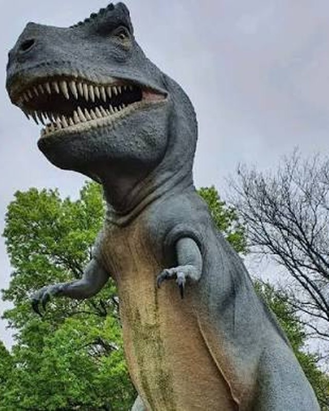 The outdoor Tyrannosaurus rex sculpture on the Planetarium grounds.