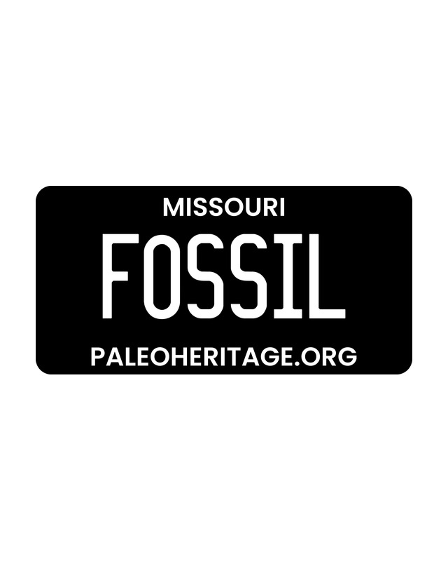 The Missouri Fossil licence plate, reading paleoheritage.org.