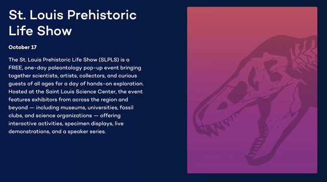 The show's entry on the Saint Louis Science Center site, beside a Tyrannosaurus skull graphic.